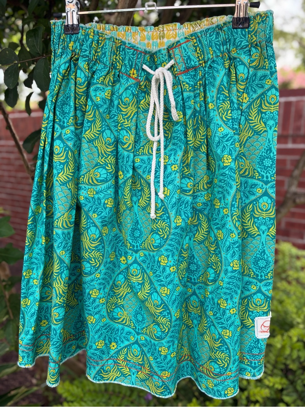LEMA FRENCH MARKET SKIRTS Peacock Print Cotton Drawstring Boho Skirt One Size
